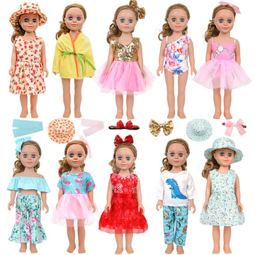 MSYO 10 Sets 20 Pcs Doll Clothes & Accessories for 17-18 Inch Dolls | Girl Doll Outfits with Dresses, Swimwear, Pajamas, Hats & Hair Clips