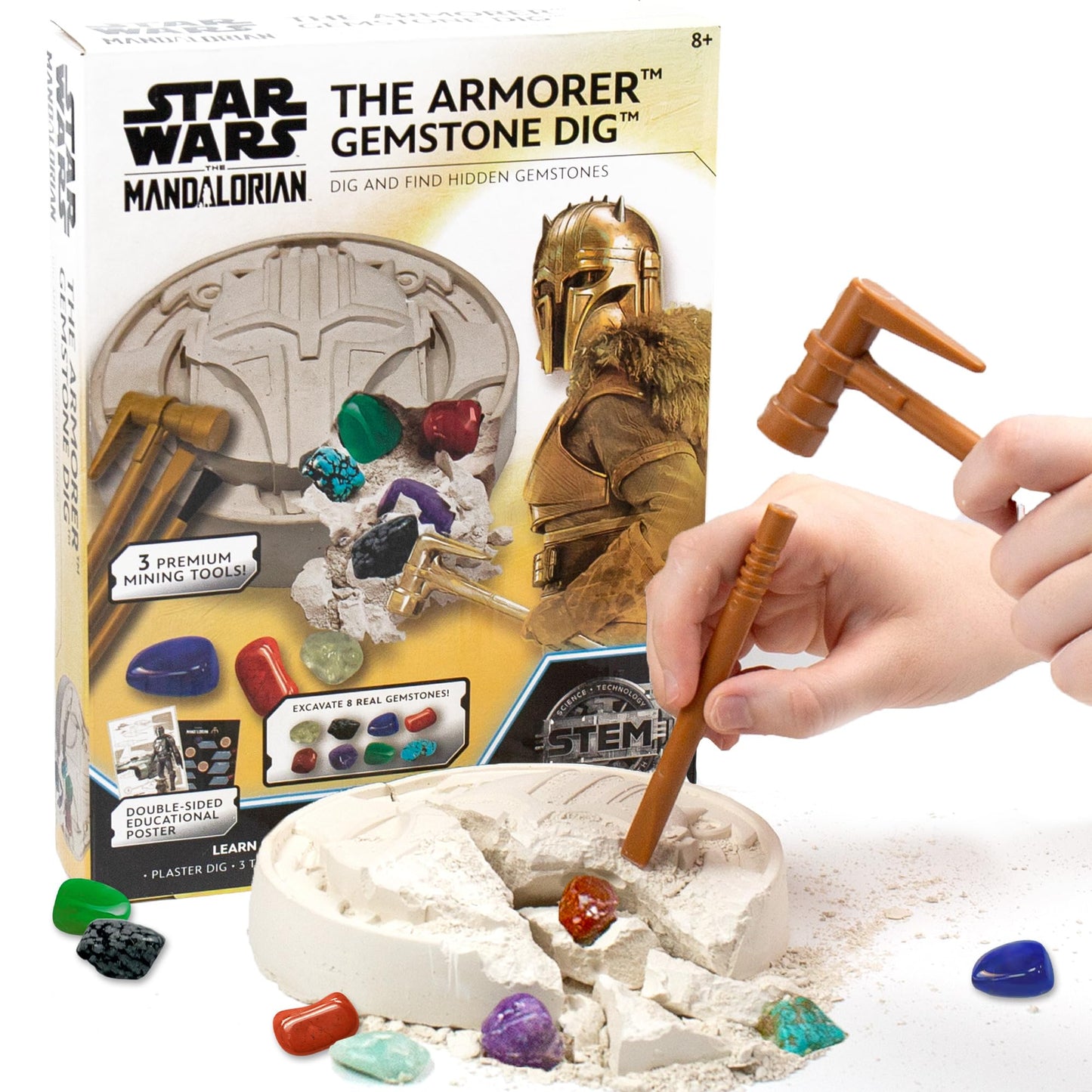 STAR WARS The Armorer Gemstone Dig, Reveal 8 Real Gemstones Inside The Armorer's Helmet, Including Amethyst, Quartz, Red Agate, Toys, Science Kits for