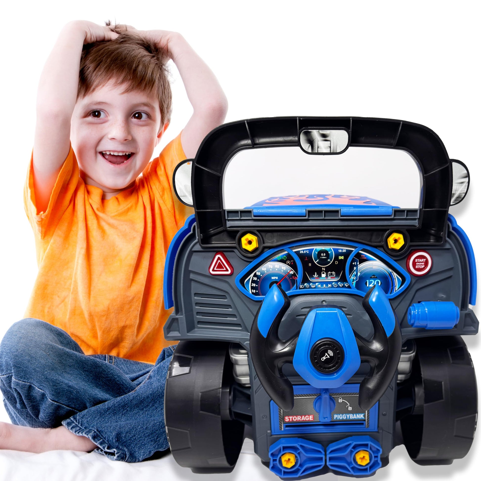 Playful Minds Interactive Large Truck Engine Toy for Kids - Complete Mechanic Repair Kit with Removable Parts, Lights, Sounds, Tools, Engine Builder
