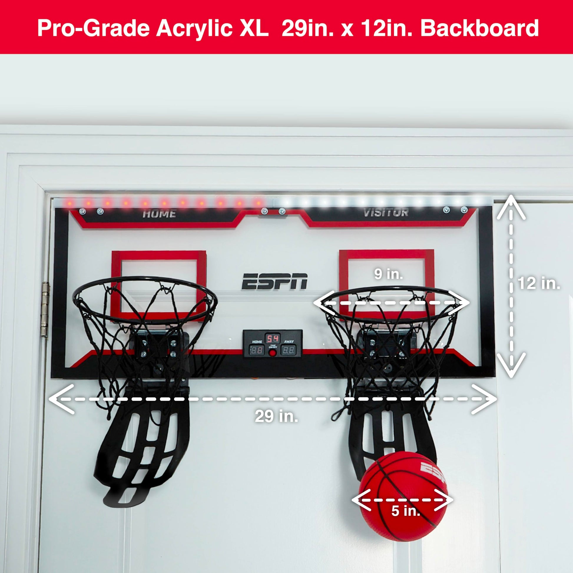 ESPN Over the Door Basketball Hoop for Kids (2 Hoops + Scoreboard)