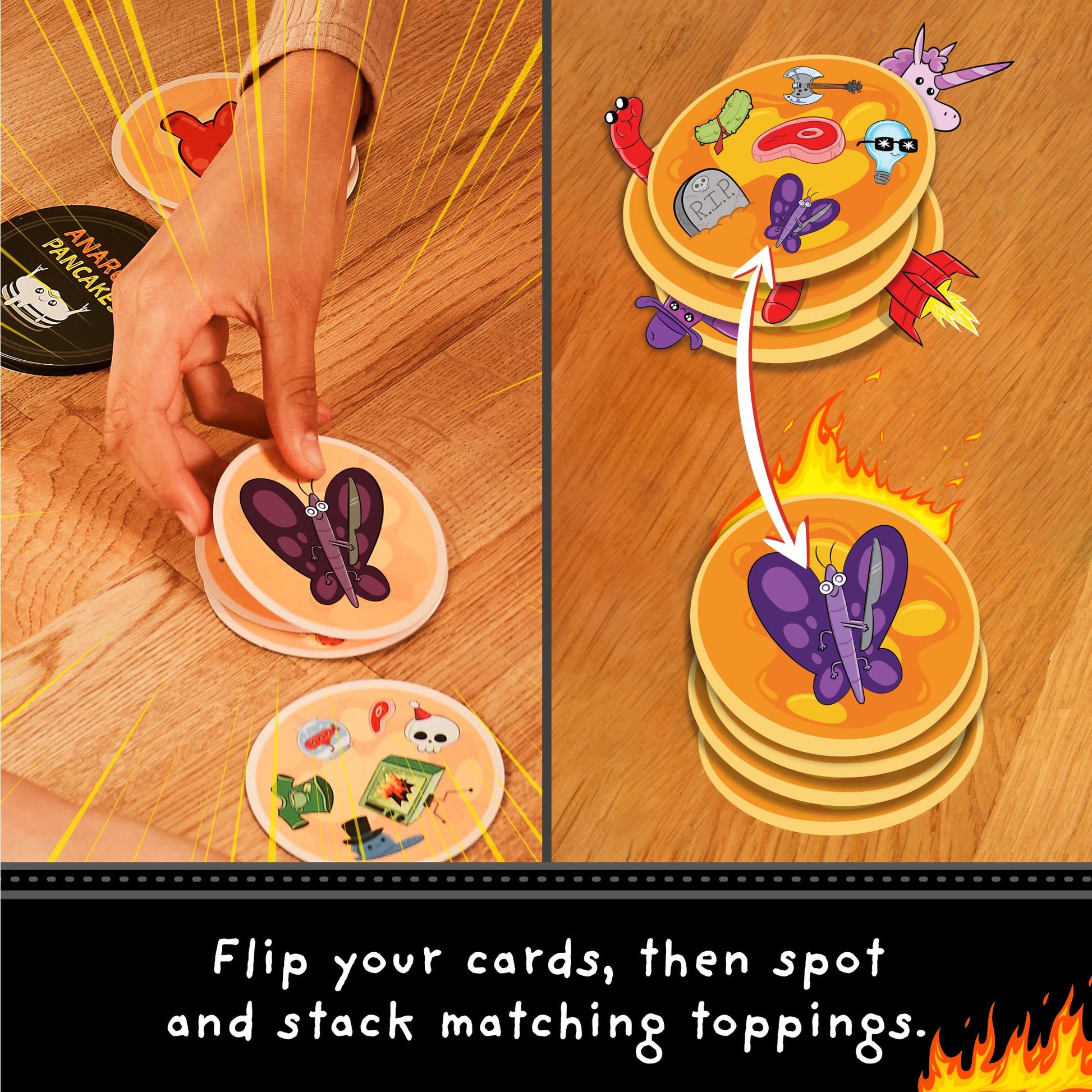 Exploding Kittens - Anarchy Pancakes, from The Makers of Spot It! - A Deliciously Fast-Paced Matching Game - 2-6 Players Ages 7+ - Great for Family