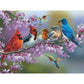 Bits and Pieces Jigsaw Puzzle - Birds on a Flowering Branch by Oleg Gavrilov - Cardinals, Bluebird & Hummingbirds Nature Artwork (300 Piece Puzzle 18"