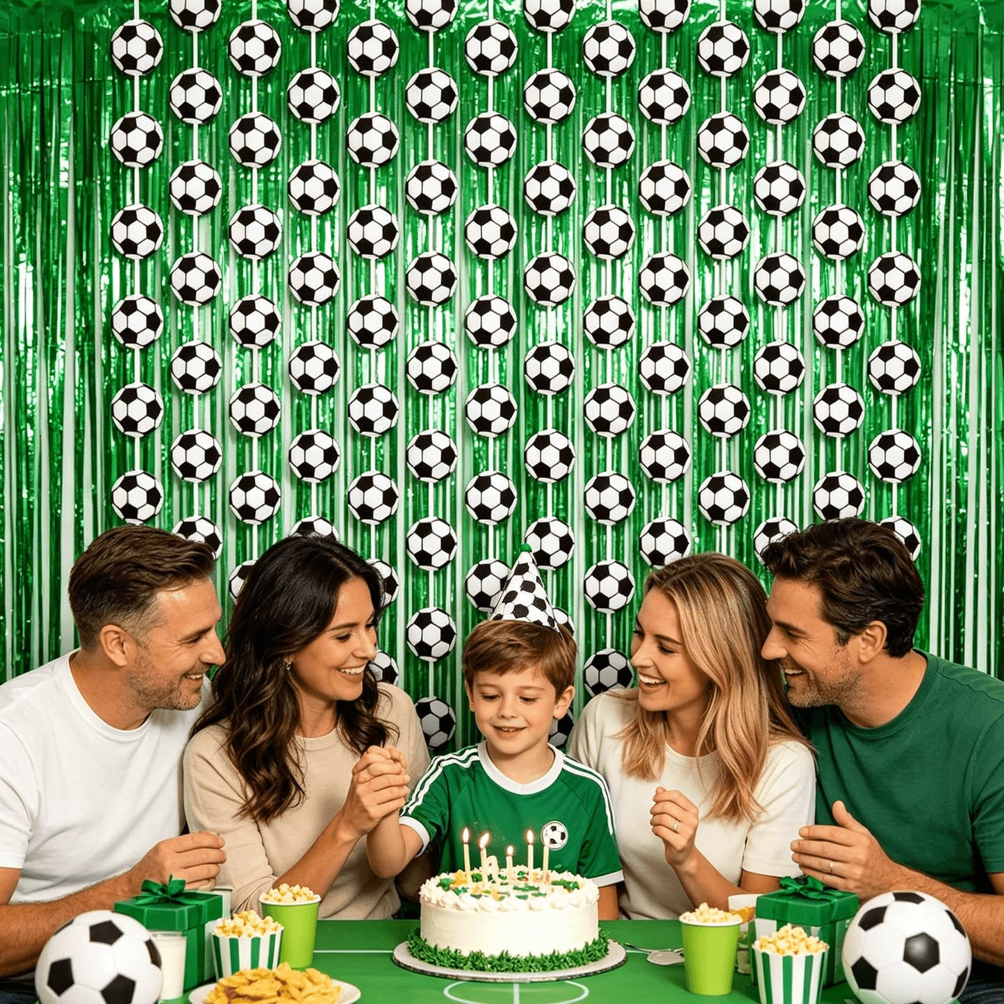 Soccer Party Decorations - Green Silver Streamers Backdrop Banner, 4 Pack