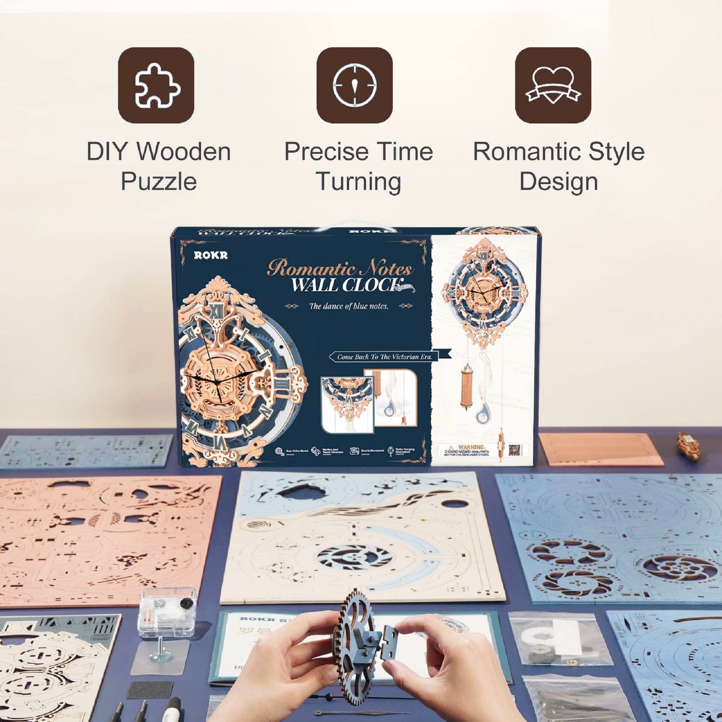 ROKR 3D Wooden Puzzles for Adults, Wooden Puzzle Clock, Mechanical Building Model Kits, DIY Model Kits Brain Teaser Puzzles, Crafts/Hobbies/Gifts