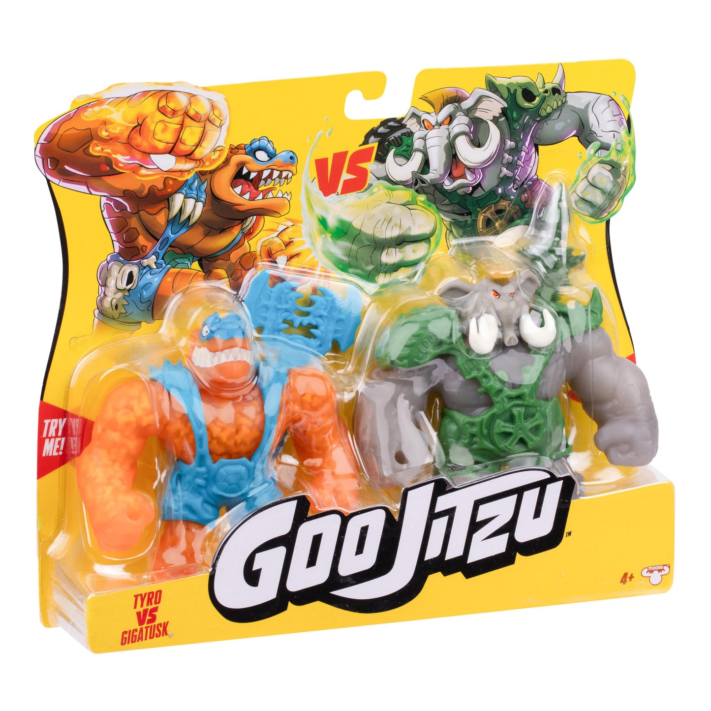 Goo Jitzu Tyro vs Gigatusk Versus Pack, 2 Stretchy Battle Figures with Mega Weapons, 5.5-Inch Action Toys for Kids