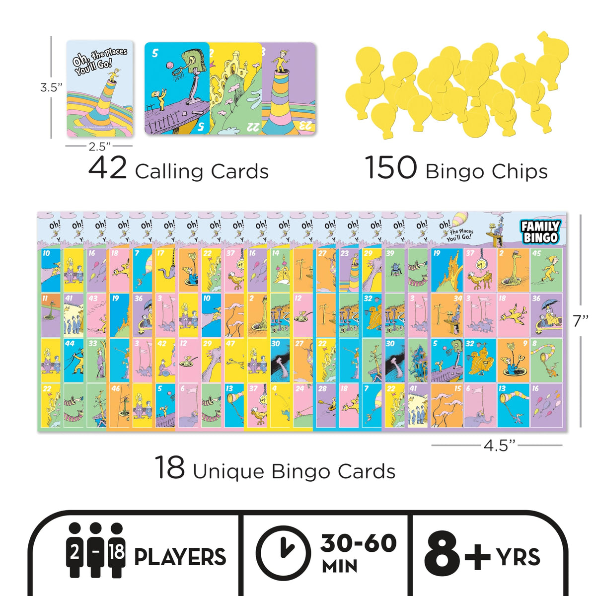 Aquarius Oh, The Places You'll Go! Family Bingo Game - Officially Licensed Party Game Ages 8+, 2-4 Players - for Kids, Teens, and Adults