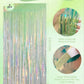 Iridescent Green Party Streamers Backdrop - 2 Pack 3.3 x 8.21 ft Neon Transparent Holographic Tinsel Foil Fringe Curtain for Birthday Dinosaur St