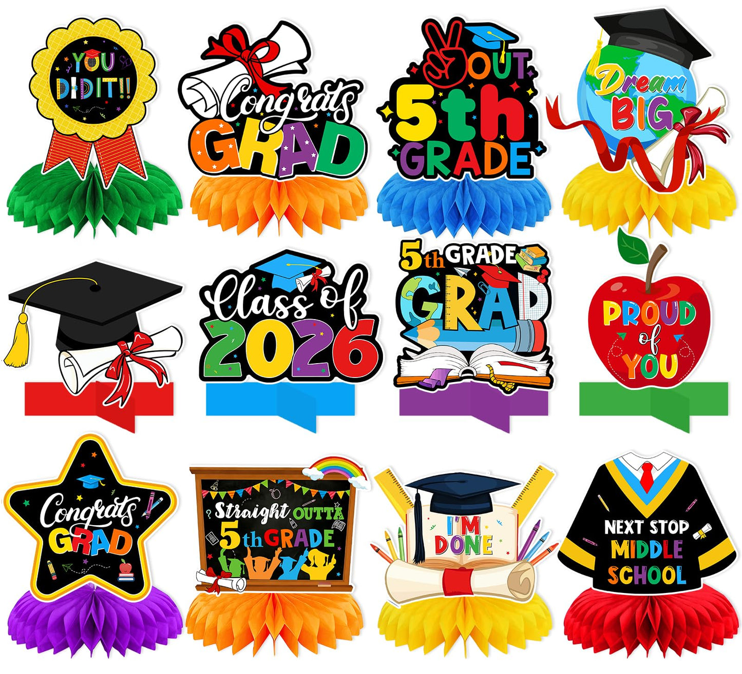 5th Grade Graduation Decorations: Elementary Graduation Decorations Honeycomb Centerpieces 5th Grade Promotion Decorations Fifth Grade Table