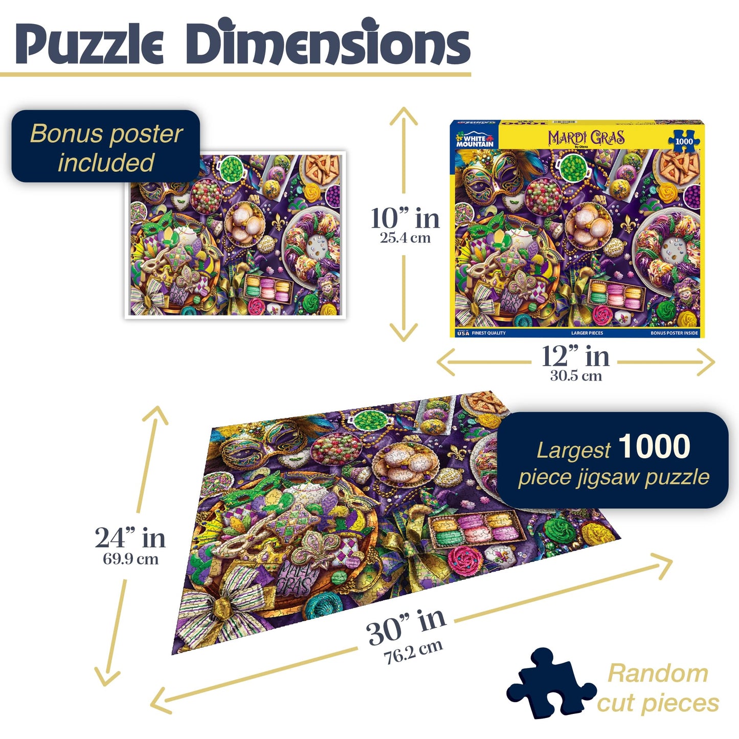 White Mountain 1000 Piece Jigsaw Puzzle Colorful Party Food, Mardi Gras