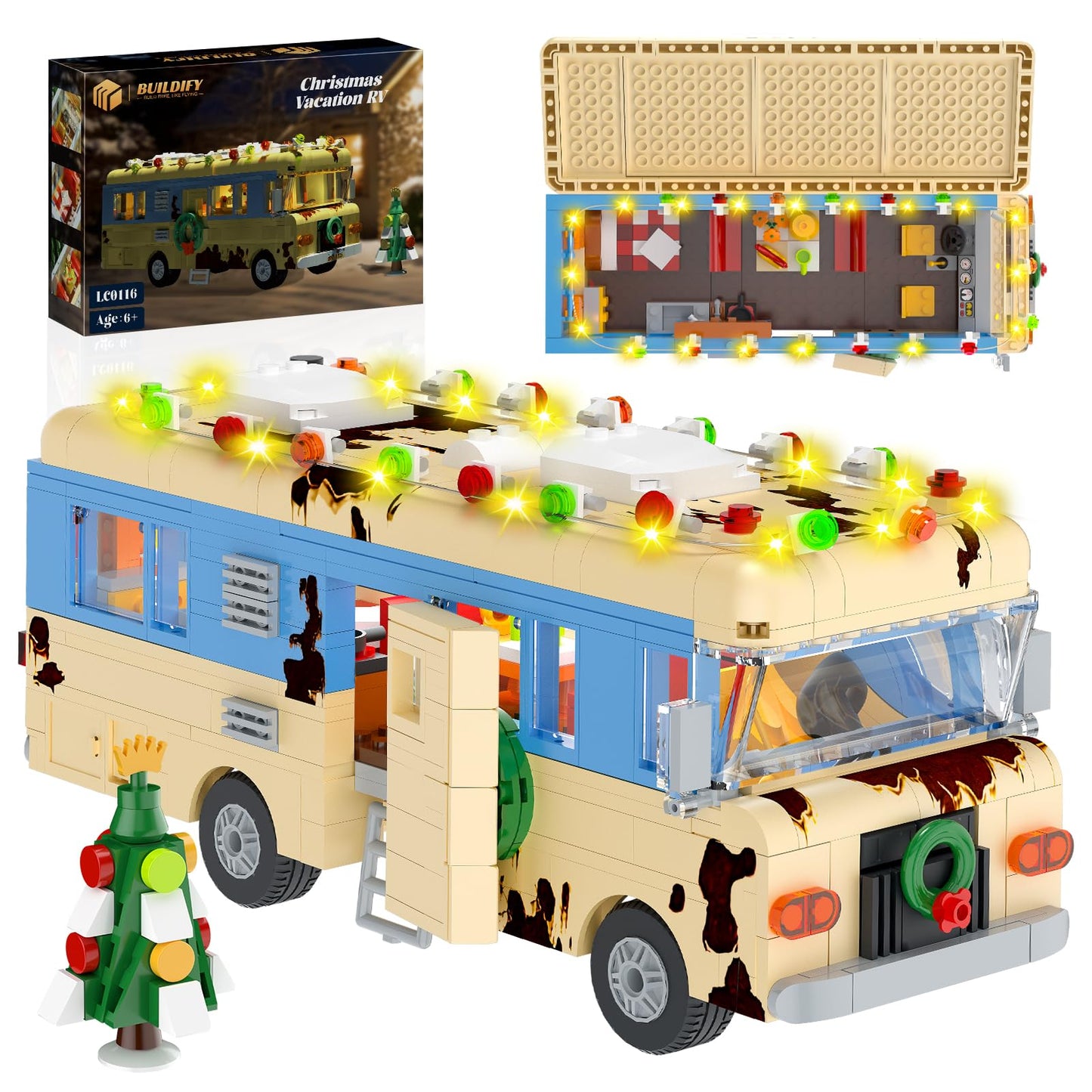 Christmas Vacation RV Building Blocks with Light, Eddie's RV Snow Camper Van Model Building Set, Christmas Vacation Holiday Caravan Car Xmas Present