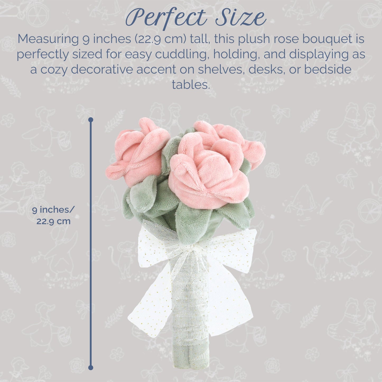 MON AMI Rose Plush Flower Bouquet, 9-Inch Soft Floral Stuffed Toy Gift
