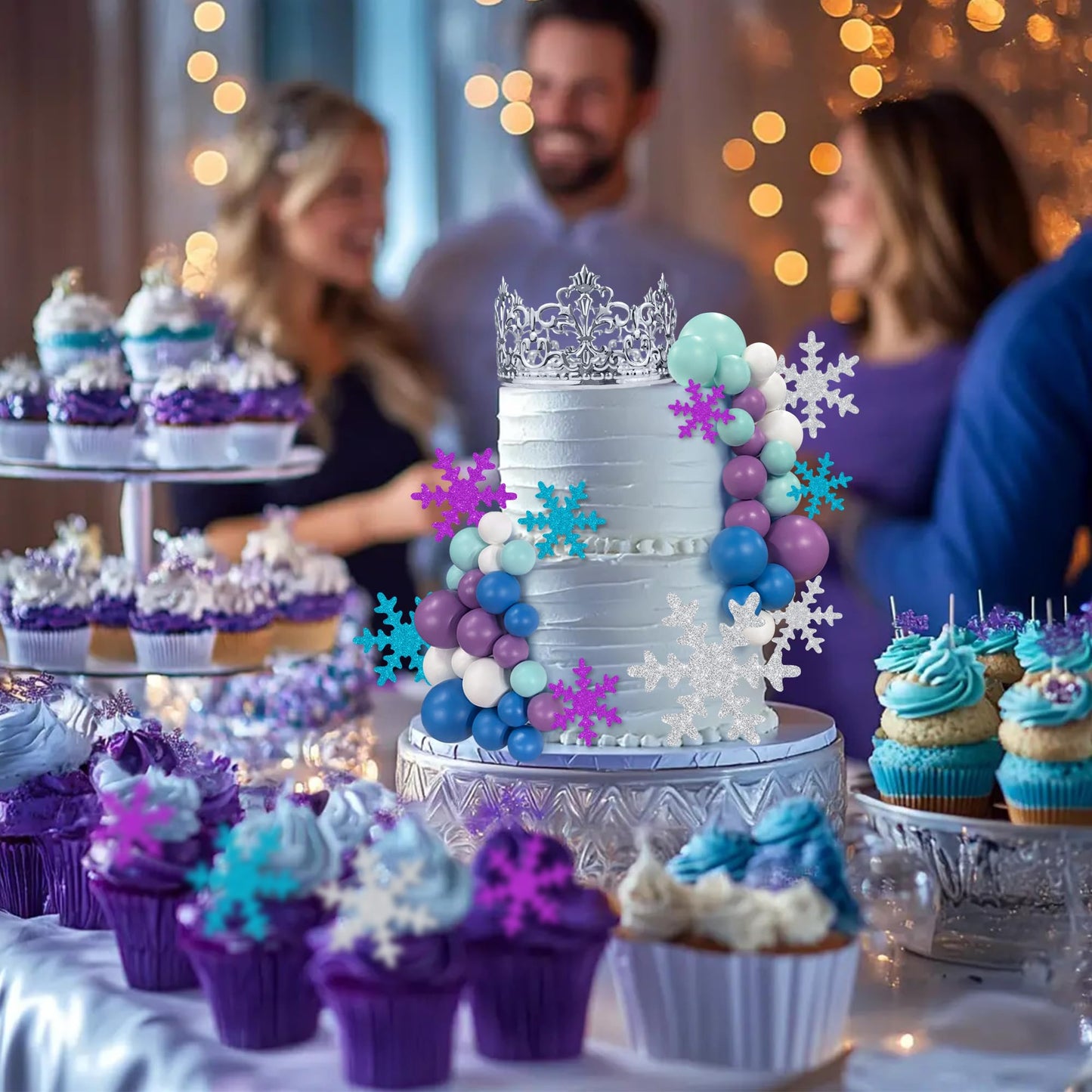 51 PCS Snowflake Cake Toppers 32 PCS Ball Cake Picks and 19 PCS Snowflake Cake Toppers for Winter Themed Wedding Christmas or Birthday Party