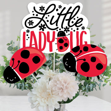 Big Dot of Happiness Happy Little Ladybug - Baby Shower or Birthday Party Centerpiece Sticks - Table Toppers - Set of 15