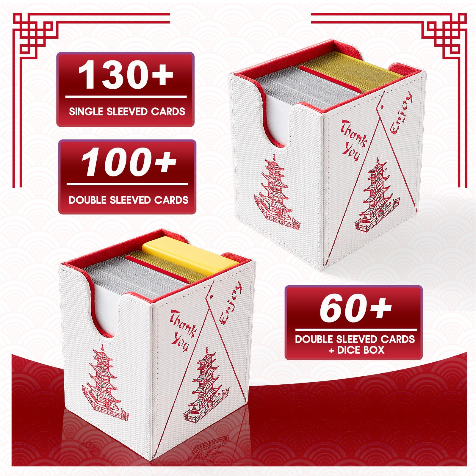 Venssu Chinese Takeout MTG Commander Deck Box, Fits TCG Cards (White&Red)