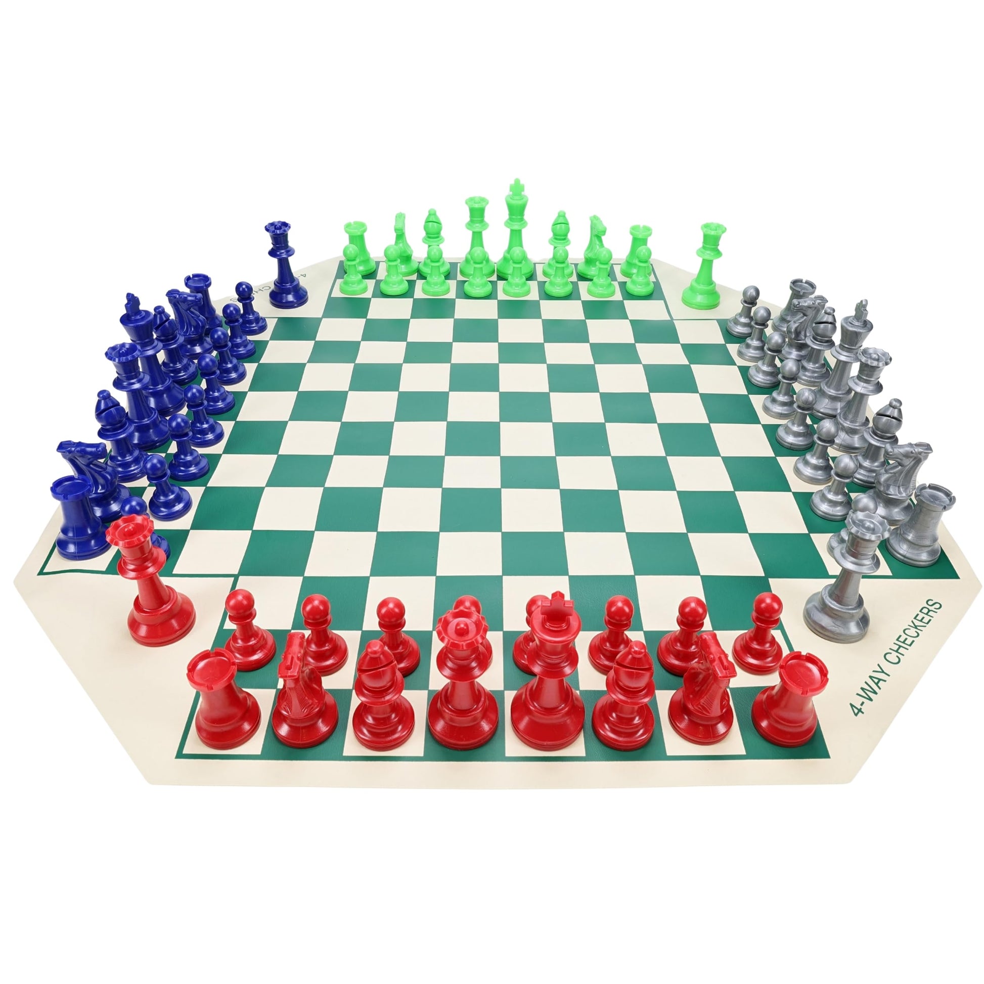 WE Games Four Player Chess Set, Chess Board for Team Chess, Combination Chess Game for Up to 4 Players, Unique Chess Sets for Adults, Roll Up Vinyl