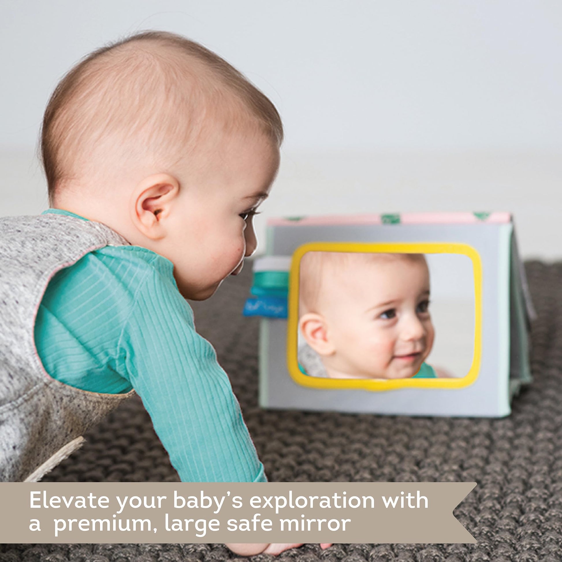 Taf Toys Tummy Time Baby Mirror Soft Baby Book with Mirror & Teether - Tummy Time Toys 0-6 Months - High Contrast Newborn Infant Toys - Ideal