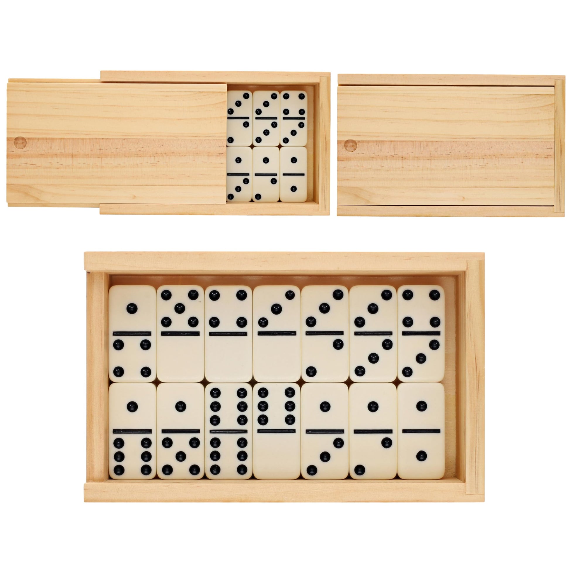 WE Games Double 6 Ivory Color Dominoes with Black Dots in Wooden Case, Game Night, Birthday Gifts, Dominoes Set for Adults