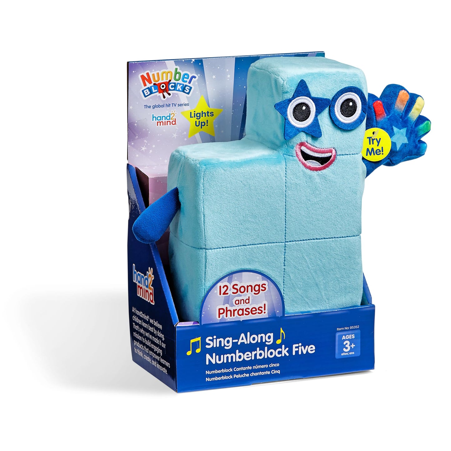 hand2mind Sing-Along Numberblock Five Plush - Officially Licensed Character Plushies, 12 Songs & Sounds from The TV Show, Light Up Soft Stuffies,