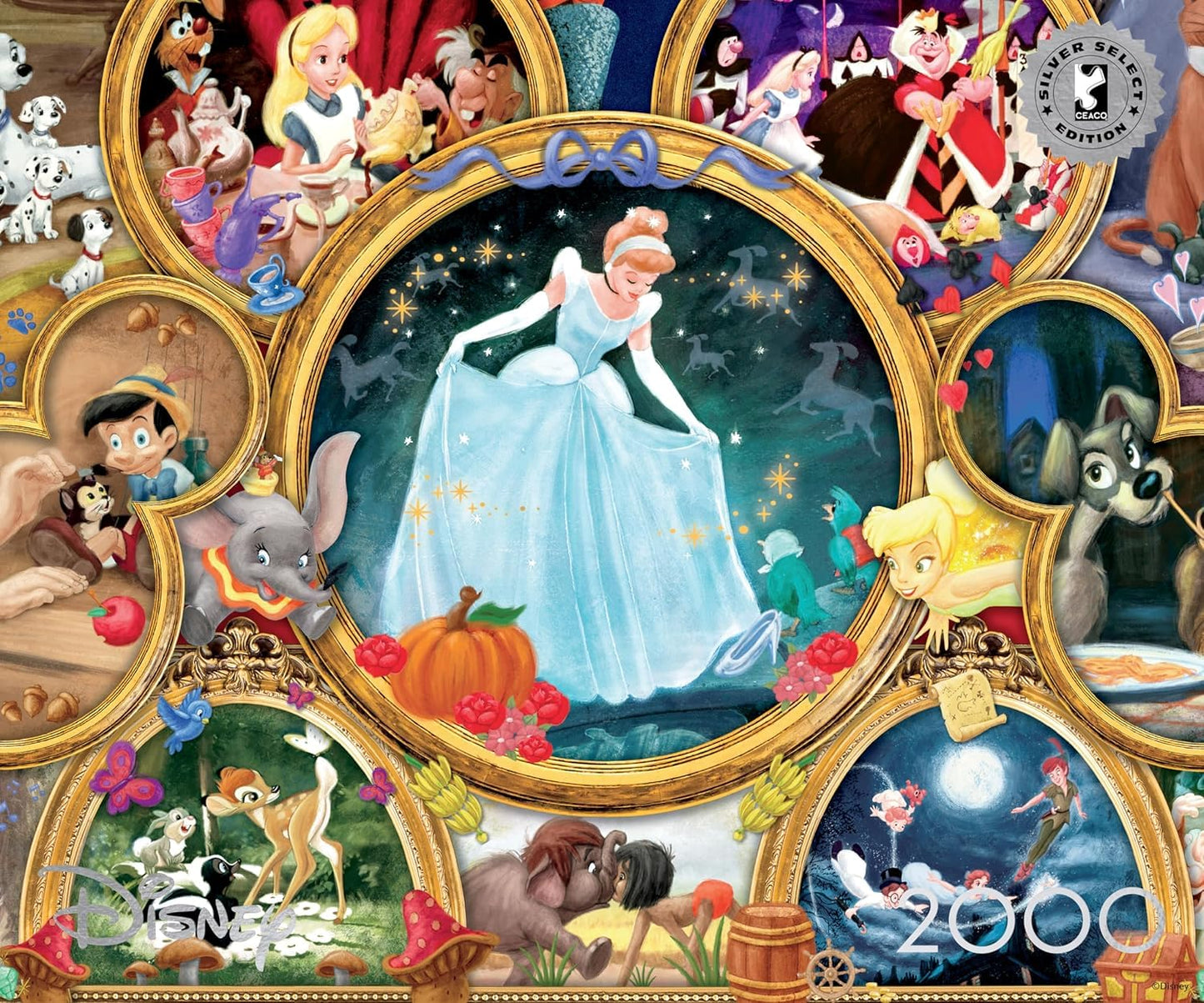 Ceaco - 2000 Piece Silver Select Disney Classic Collage Jigsaw Puzzle Colorful Puzzle for Adults - Precision-Cut Pieces, Beautiful Artwork, and Hours