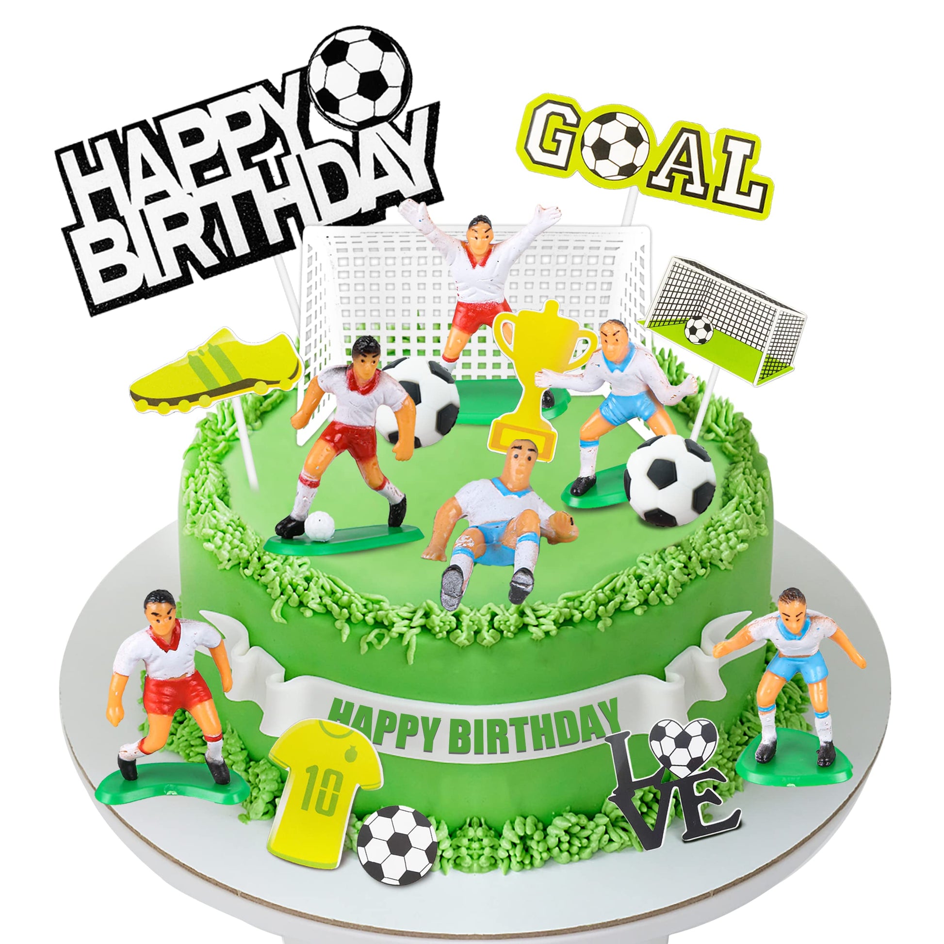 19 PCS Soccer Cake Topper Decorations - Soccer Ball Player Theme Cake Toppers For Football Party Men Boy Kid Birthday Party Supplies