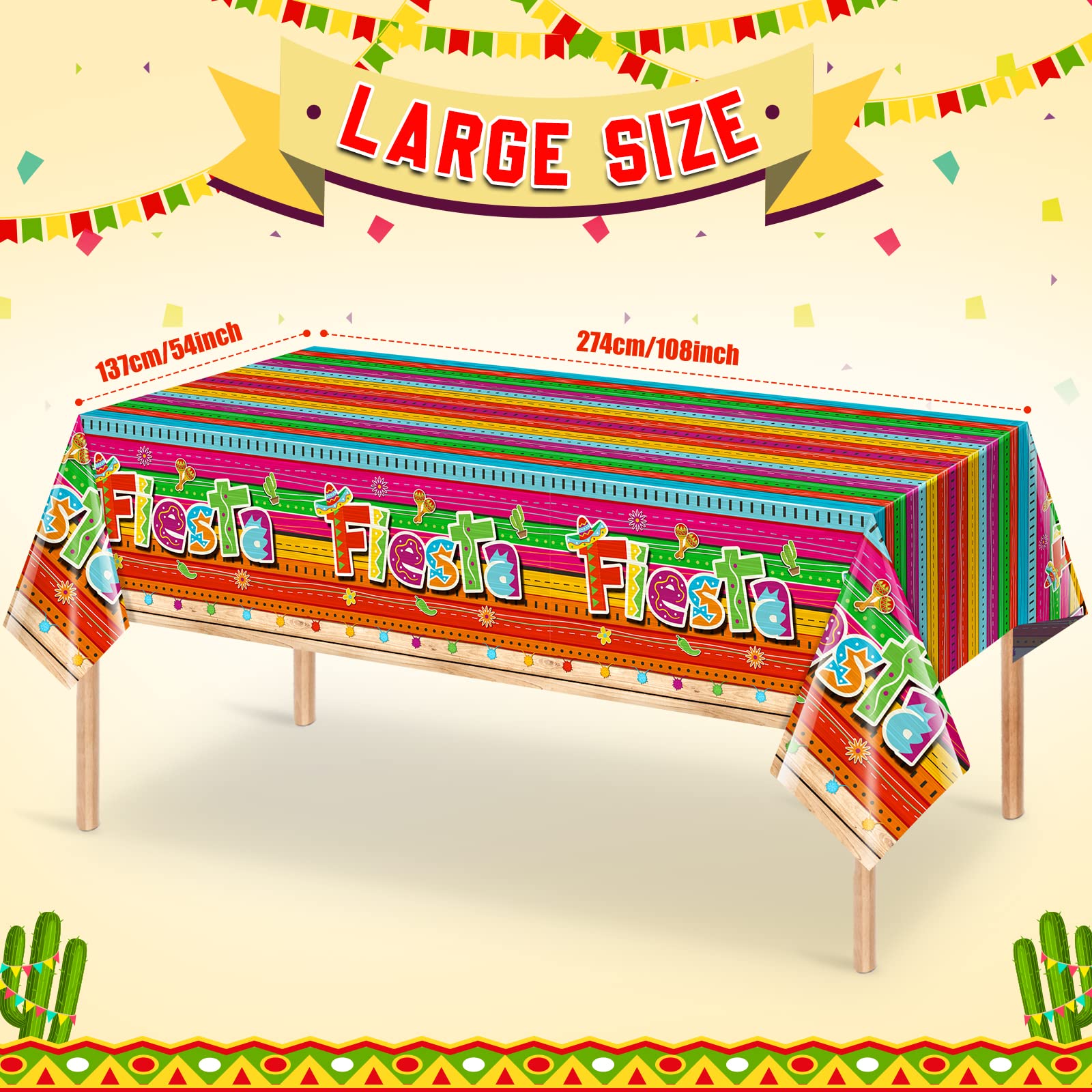 Jectivs 3 Pieces Mexican Fiesta Party Tablecloth Decorations,Plastic Cinco De Mayo Printed Table Cloth Table Cover for Fiesta Taco Night Birthday