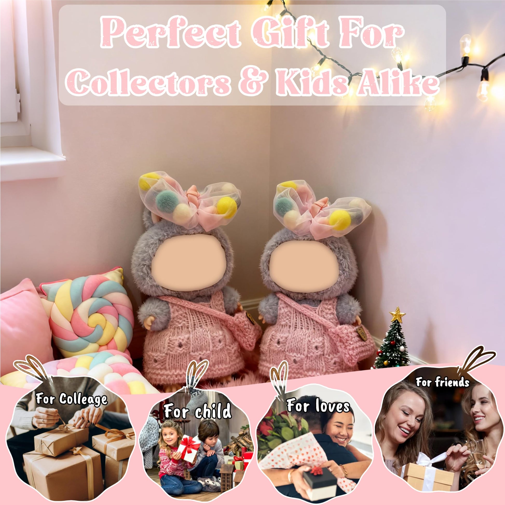 15 17cm Doll Clothes(NO Doll), Cute Dolls Outfit Accessories with Knitted Dress + Hair Clip + Bag, Small Kawaii Clothes Set for Dolls