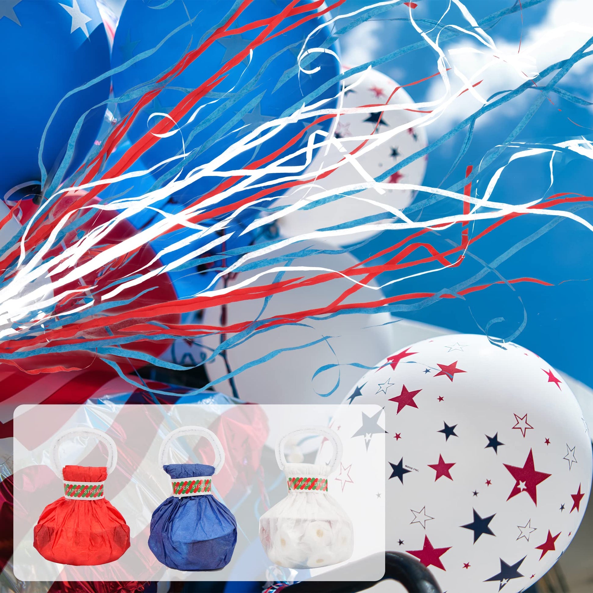 4th of July Streamers Popper, 10Pcs Hand Throw No Mess Magic Confetti