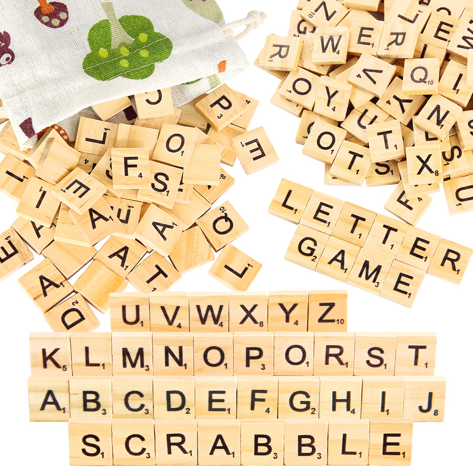 PINOWU 200pcs Wooden Letter Tiles for Scrabble Crossword Game Wood Scrabble Letters Replacement for DIY Craft Gift Decoration Scrapbooking and Making