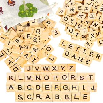 PINOWU 200pcs Wooden Letter Tiles for Scrabble Crossword Game Wood Scrabble Letters Replacement for DIY Craft Gift Decoration Scrapbooking and Making