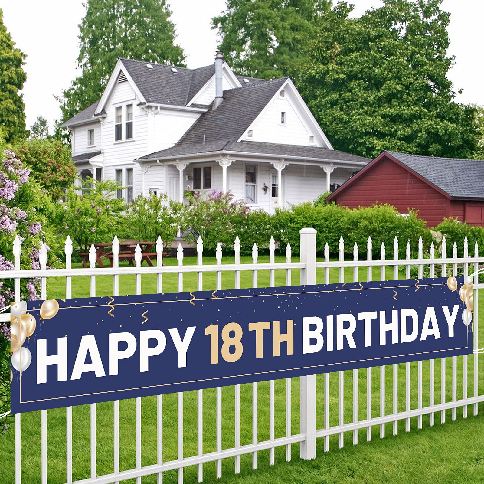 Happy 18th Birthday Banner Blue, Large 18th Bday Sign, 18th Birthday Party Outdoor Decoration for Boy Men?9.8 x 1.6 feet?
