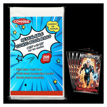 200ct Resealable Current Comic Book Bags - Acid-Free & Crystal Clear Comic Book Sleeves 6-7/8" x 10-1/2", Protect, Storage and Display Standard-Sized