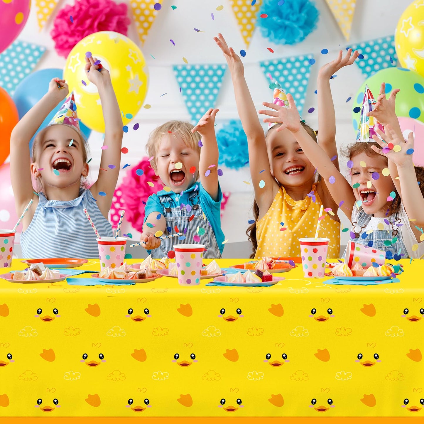Dydamud 3pcs Yellow Duckie Table Cover, Waterproof & Easy to Clean, 70.8x42.5 inches, Duck-themed Tablecloth for Parties, Baby Showers, Gender Reveals