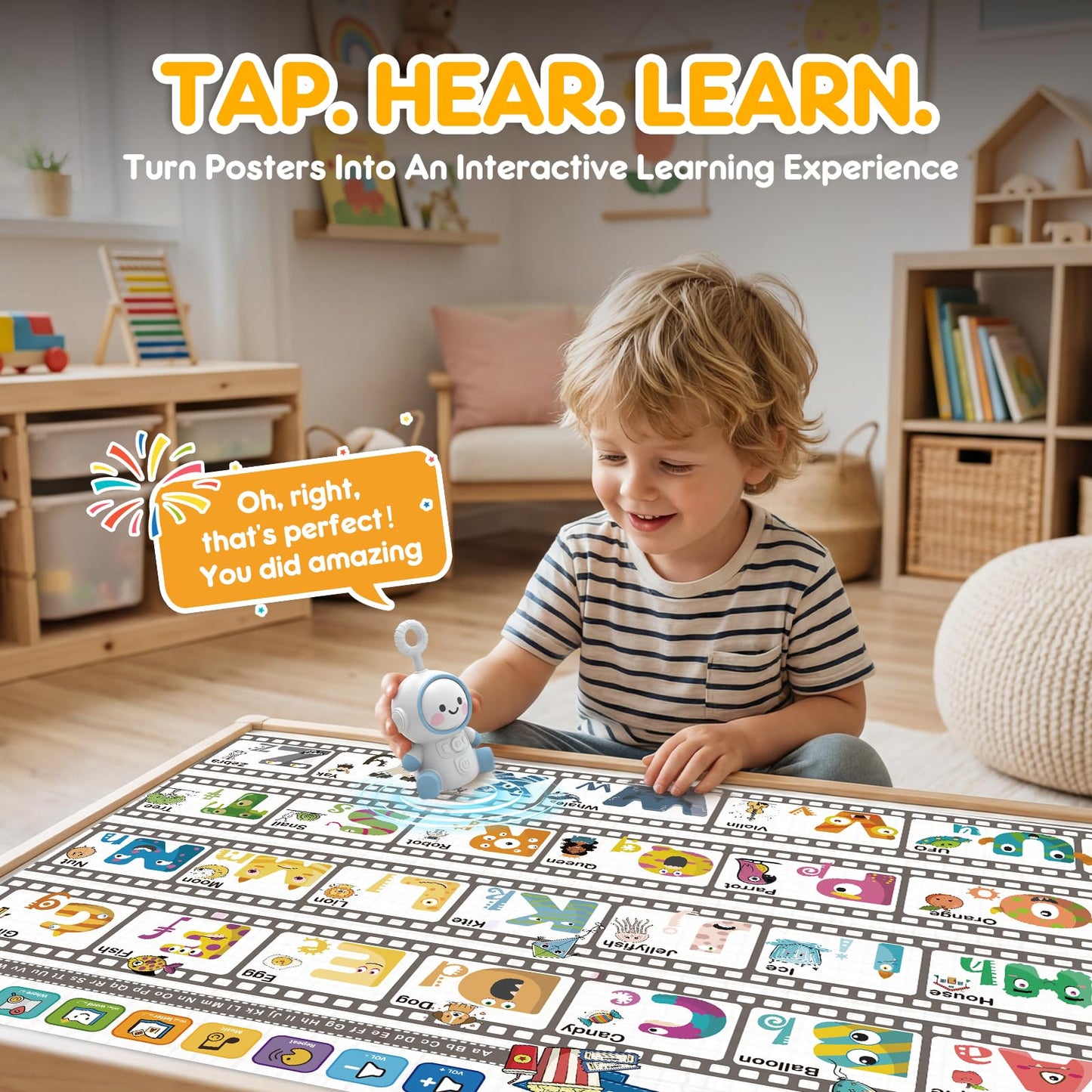 Interactive Learning Posters with Talking Astronaut Pen Tap to Learn ABCs Numbers Colors and Words Screen Free Educational Toy for Toddlers Ages 3