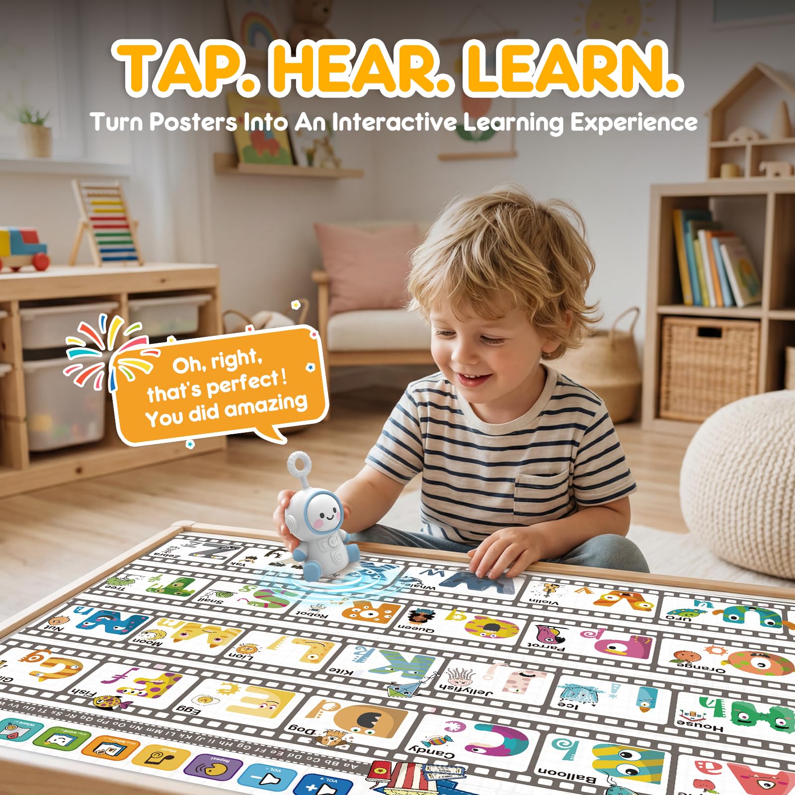 Interactive Learning Posters with Talking Astronaut Pen Tap to Learn ABCs Numbers Colors and Words Screen Free Educational Toy for Toddlers Ages 3