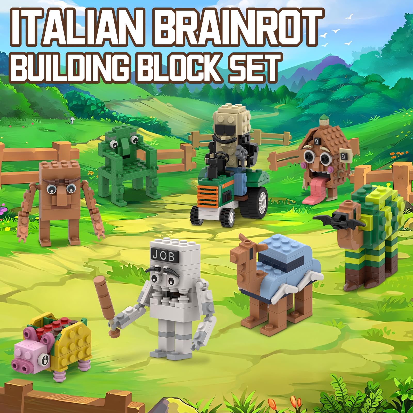 Myth Qholve Italian Brain Rot Unique Cartoon Characters Building Blocks 8 in 1 Educational & Entertaining Gift Idea for Kids Teens & Adults