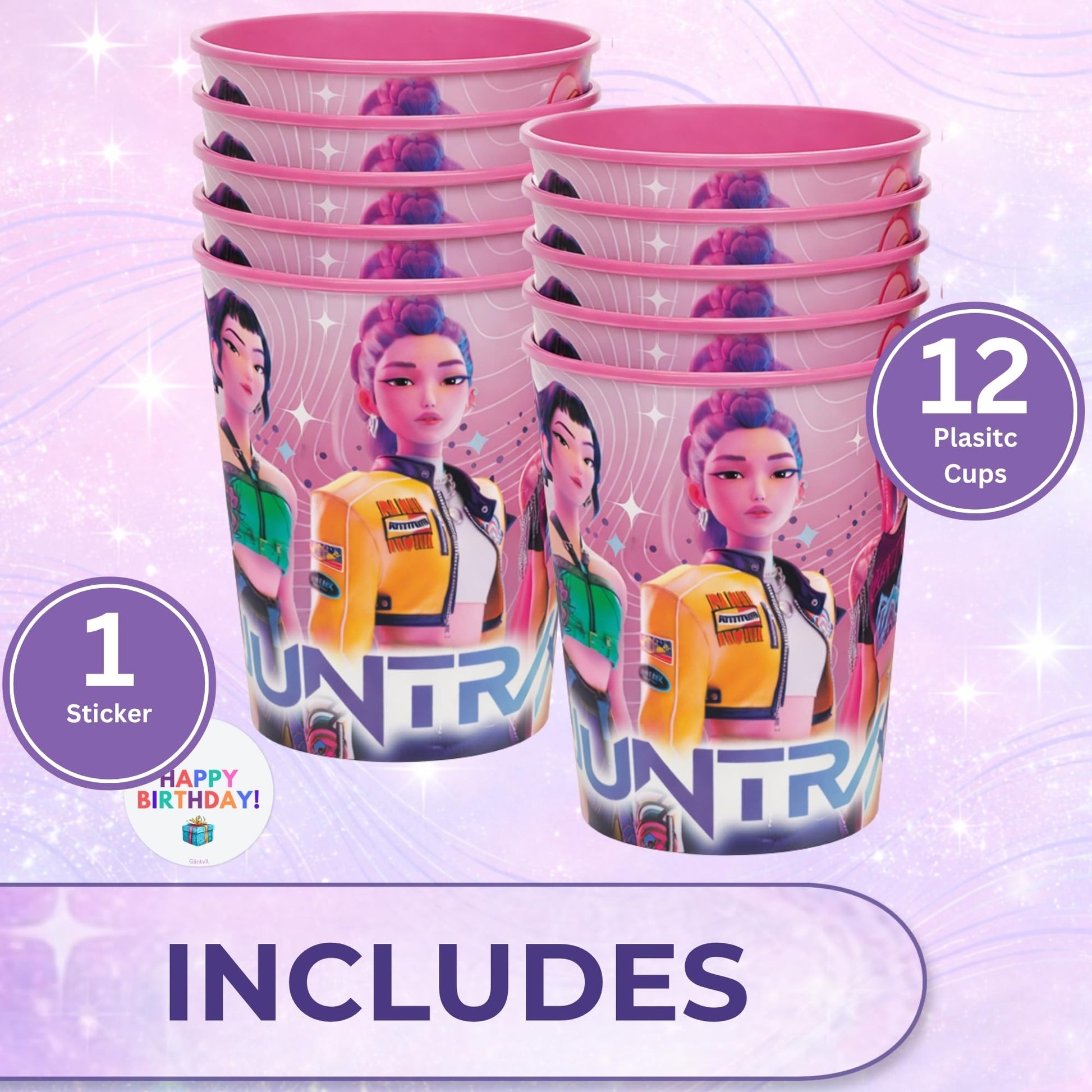 Unique KPop Demon Hunters Cups - 12 Plastic Reusable Party Favor Cups 16 oz - KPop Demon Hunters Birthday Decorations and Party Supplies - for Water