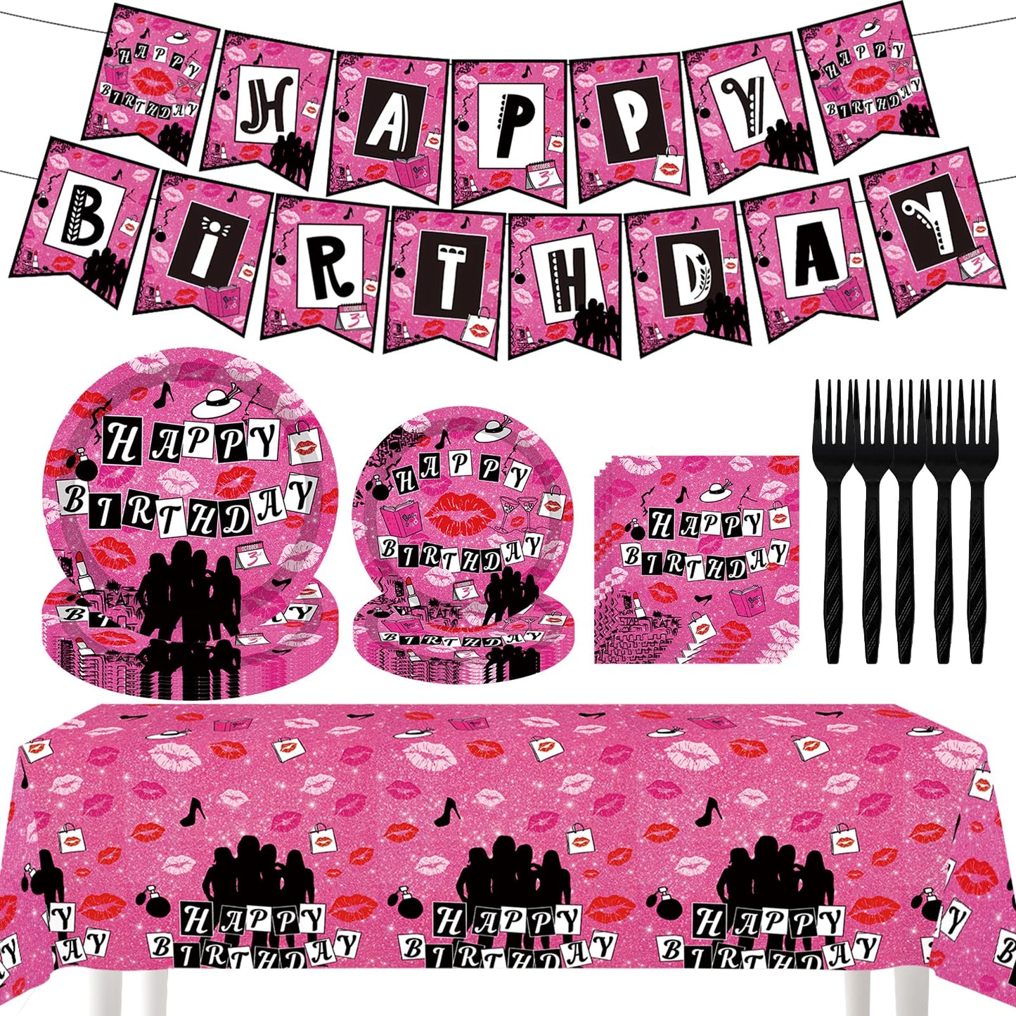 Pink Girls Birthday Party Set Pink High School Queen Theme Burn Book Popular Girl Birthday Decorations Party Decorations Hot Girls Banner Plates