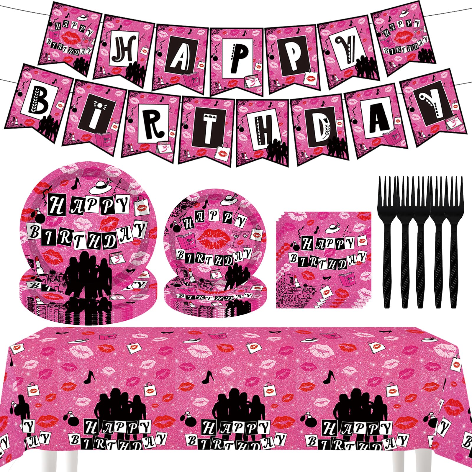 Pink Girls Birthday Party Set Pink High School Queen Theme Burn Book Popular Girl Birthday Decorations Party Decorations Hot Girls Banner Plates
