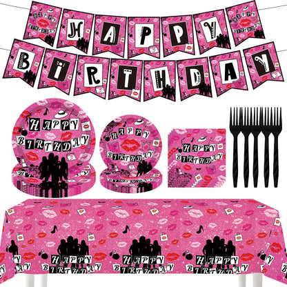 Pink Girls Birthday Party Set Pink High School Queen Theme Burn Book Popular Girl Birthday Decorations Party Decorations Hot Girls Banner Plates