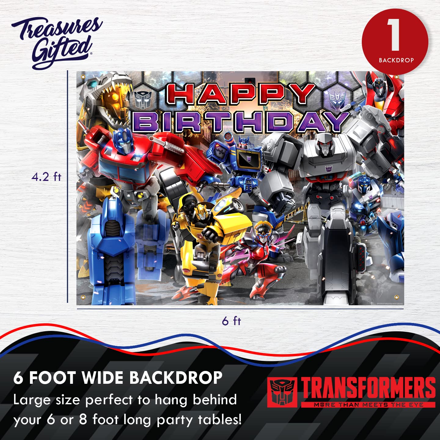 Treasures Gifted Transformers Backdrop 4.25ft Tall x 6ft Wide - Transformers Party Decorations - Transformers Birthday Banner - Transformers Party