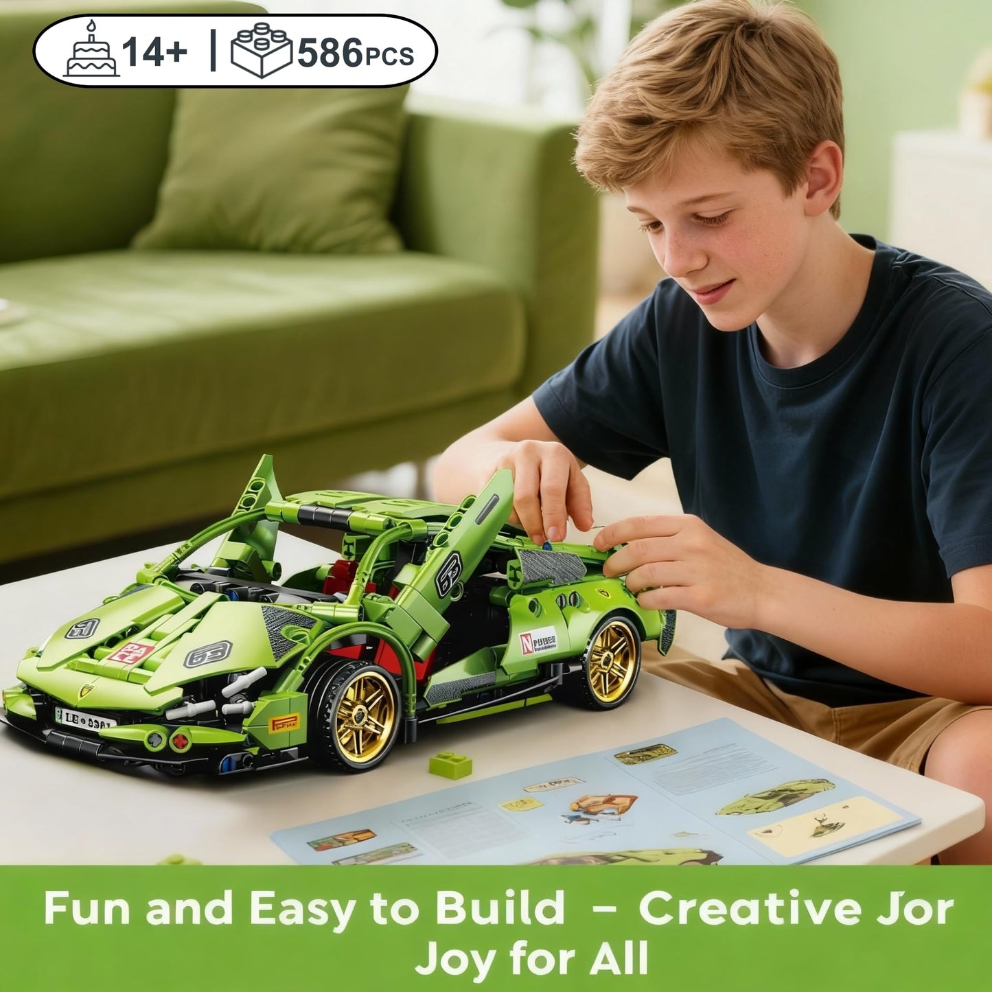 IBLOTIME Technic-Style Sports Cars Building Sets Easter 586 PCS Speed Champions Lambo-Inspired Supercar Pull-Back Race Car Kit Creative Build Display