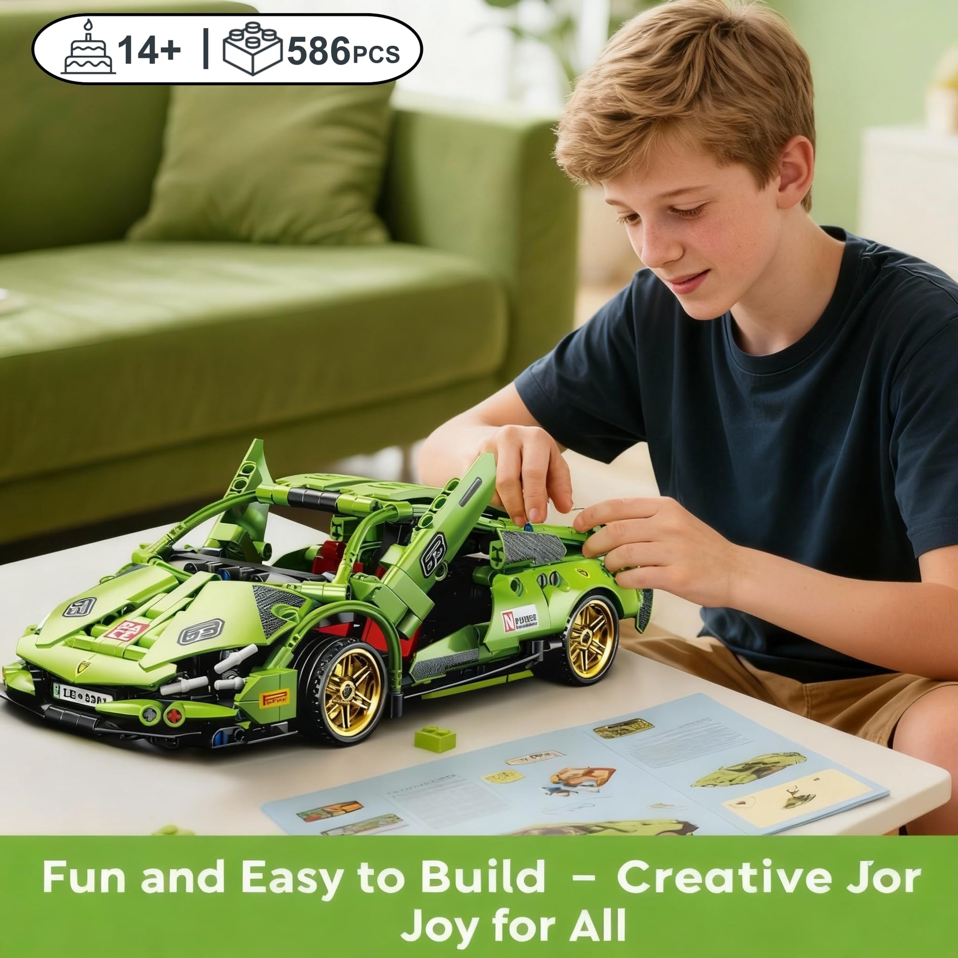 IBLOTIME Technic-Style Sports Cars Building Sets Easter 586 PCS Speed Champions Lambo-Inspired Supercar Pull-Back Race Car Kit Creative Build Display