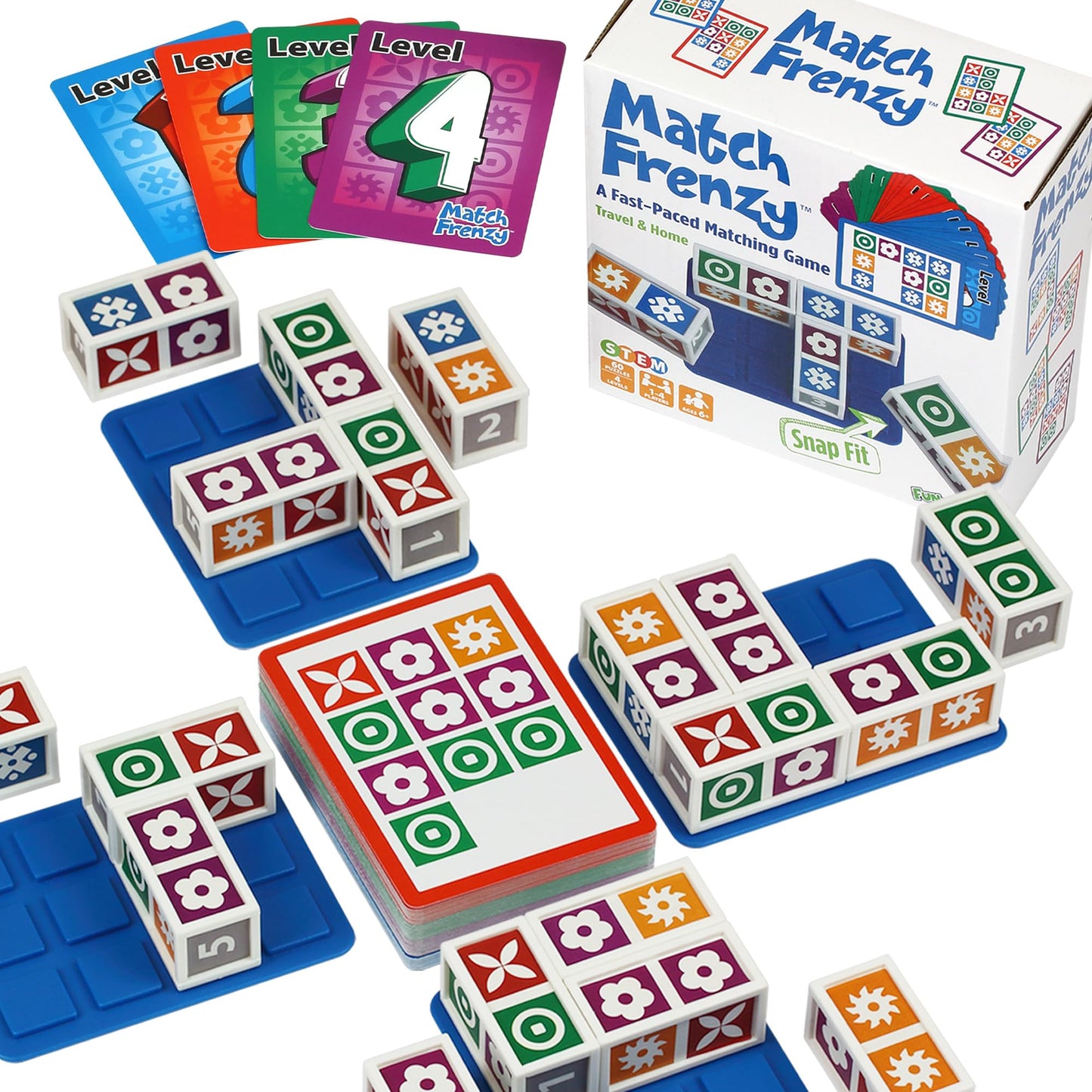 Funwares Match Frenzy: Portable Pattern Matching Puzzle Game, Family Mini Board Games, Perfect for Travel & Home Play, Road Trip Activities for Kids
