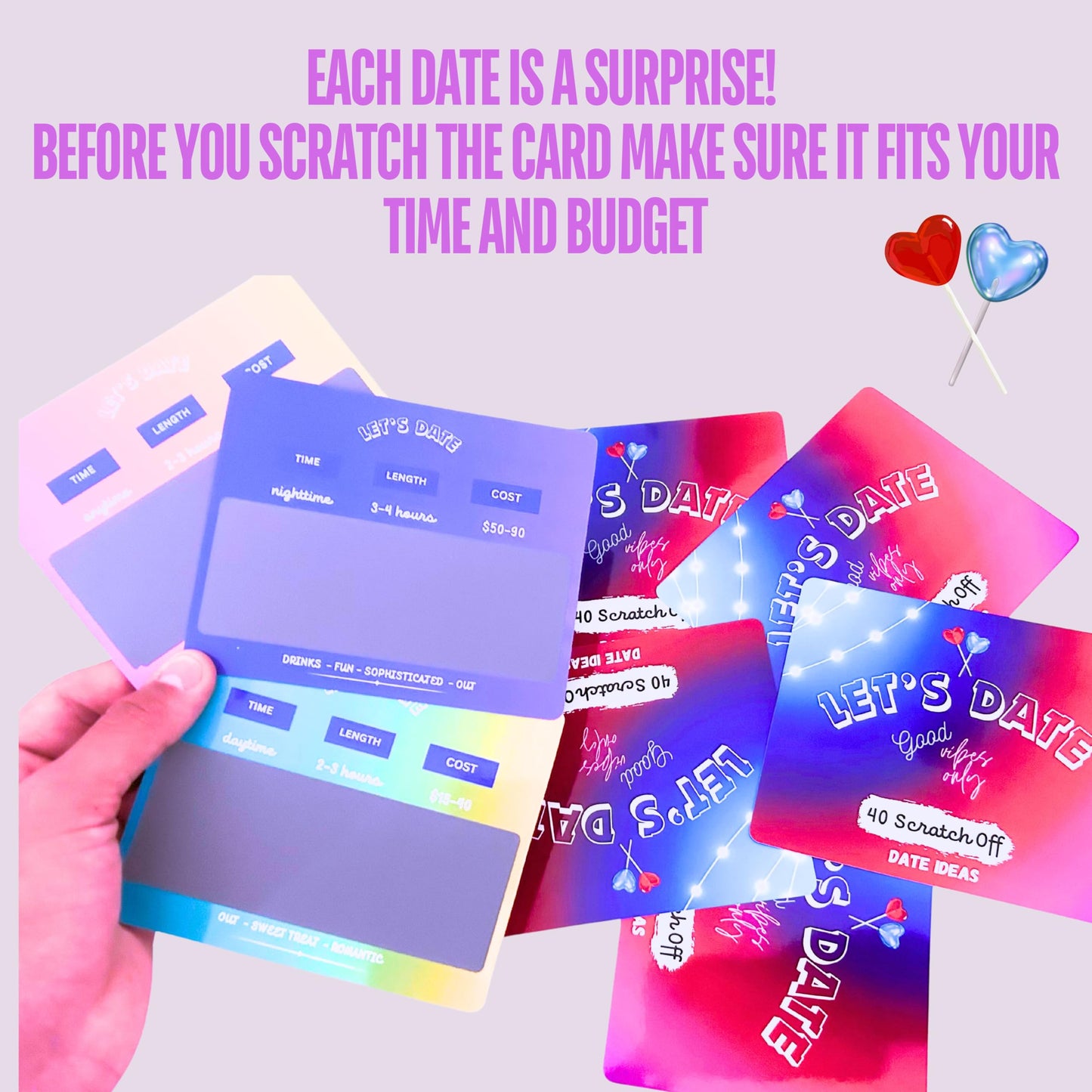 LET'S DATE Date Night Ideas for Couples I Romantic & Fun 40 Scratch Off Cards Games I Valentines Day Gift I Wedding Anniversarry, Engagement, Bridal
