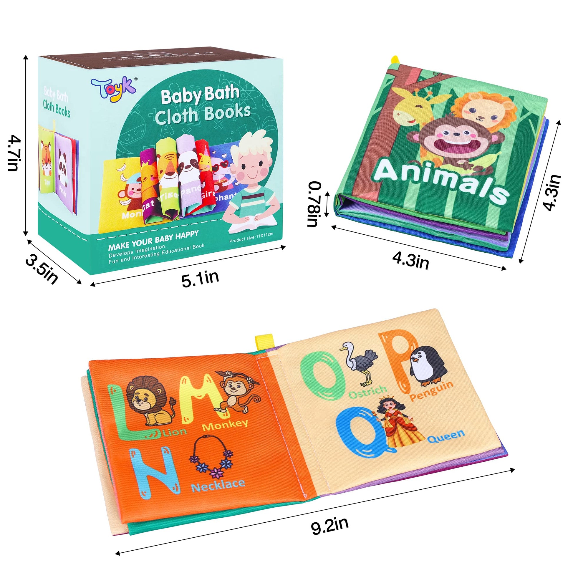 Baby Bath Books, Nontoxic Fabric Soft Baby Cloth Books, Early Education Toys, Waterproof Baby Books for Toddler, Infants Perfect Shower Toy, Kids Bath