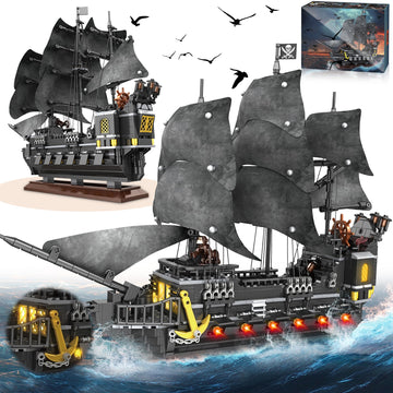 SSPATIOS Pirate Ship Building Block Model Kits, Advanced MOC Black Pearl Ship Building Set Toy, Christmas Birthday Building Set Gifts for Adults