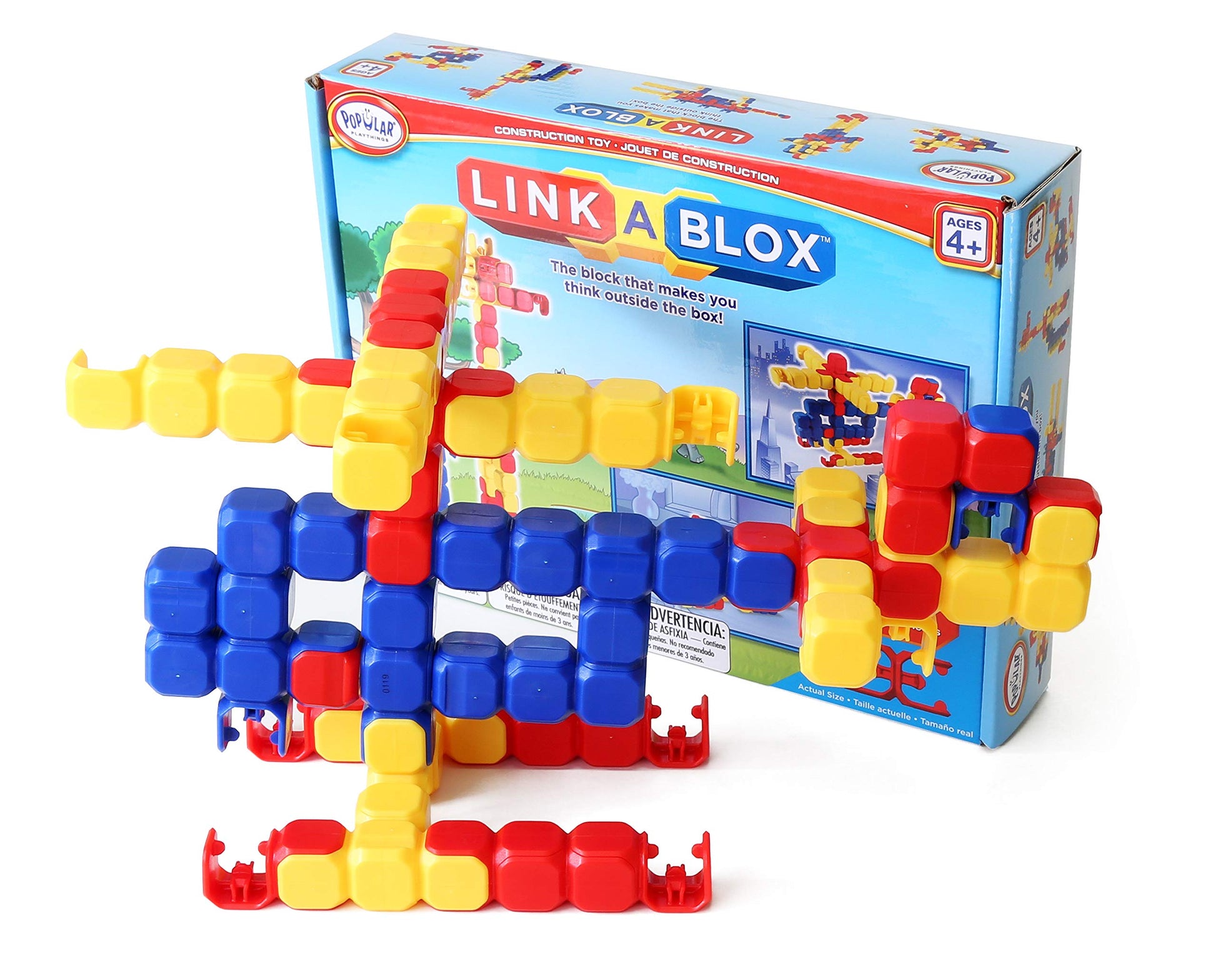 POPULAR PLAYTHINGS LinkaBlox Snap Together Building Set, Click Block Construction Toy, Stem Play, Gifts for Kids Ages 4 & Up - 60 Pieces