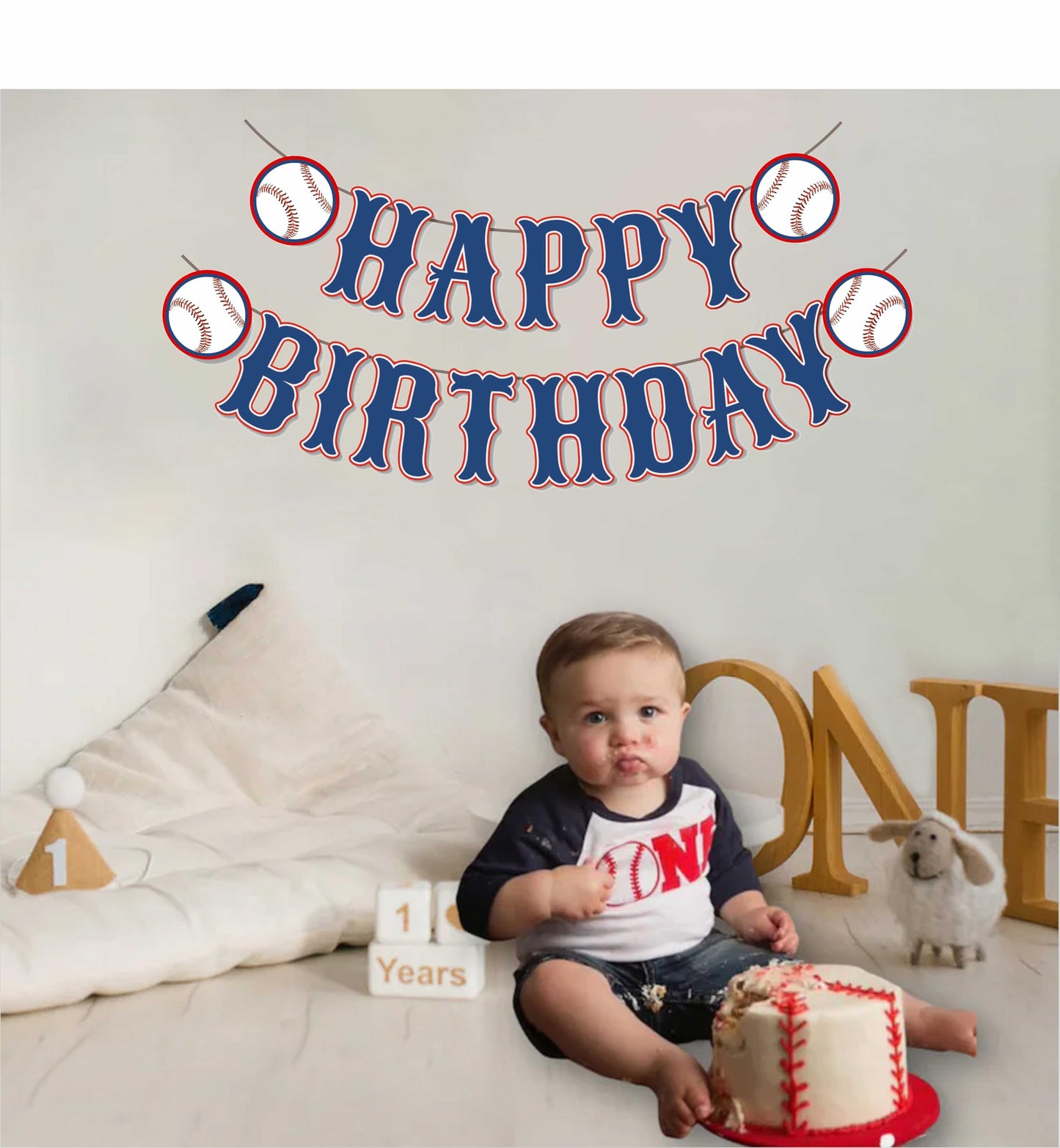 OZCZKZZ Happy Birthday Banner Baseball,Navy Blue,Baseball Birthday Party Decorations