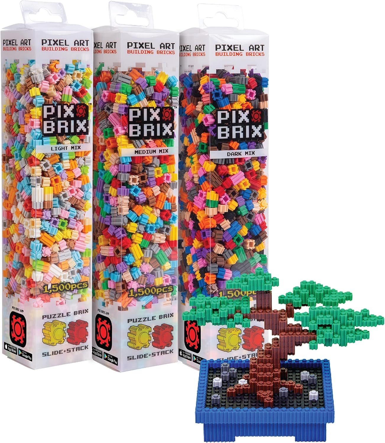Pix Brix Pixel Art Kit Puzzle Bundle - 4,500-Piece Kit with 32 Color Palette (Light, Medium, Dark) - Interlocking Building Bricks for 2D and 3D