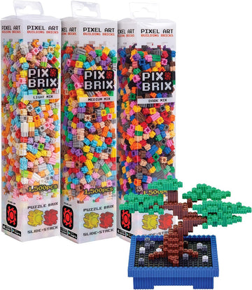 Pix Brix Pixel Art Kit Puzzle Bundle - 4,500-Piece Kit with 32 Color Palette (Light, Medium, Dark) - Interlocking Building Bricks for 2D and 3D